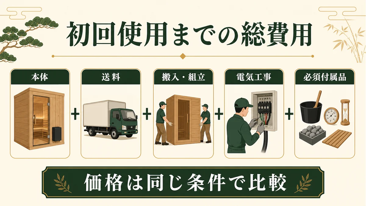 家庭用サウナを初めて使うまでの総費用図